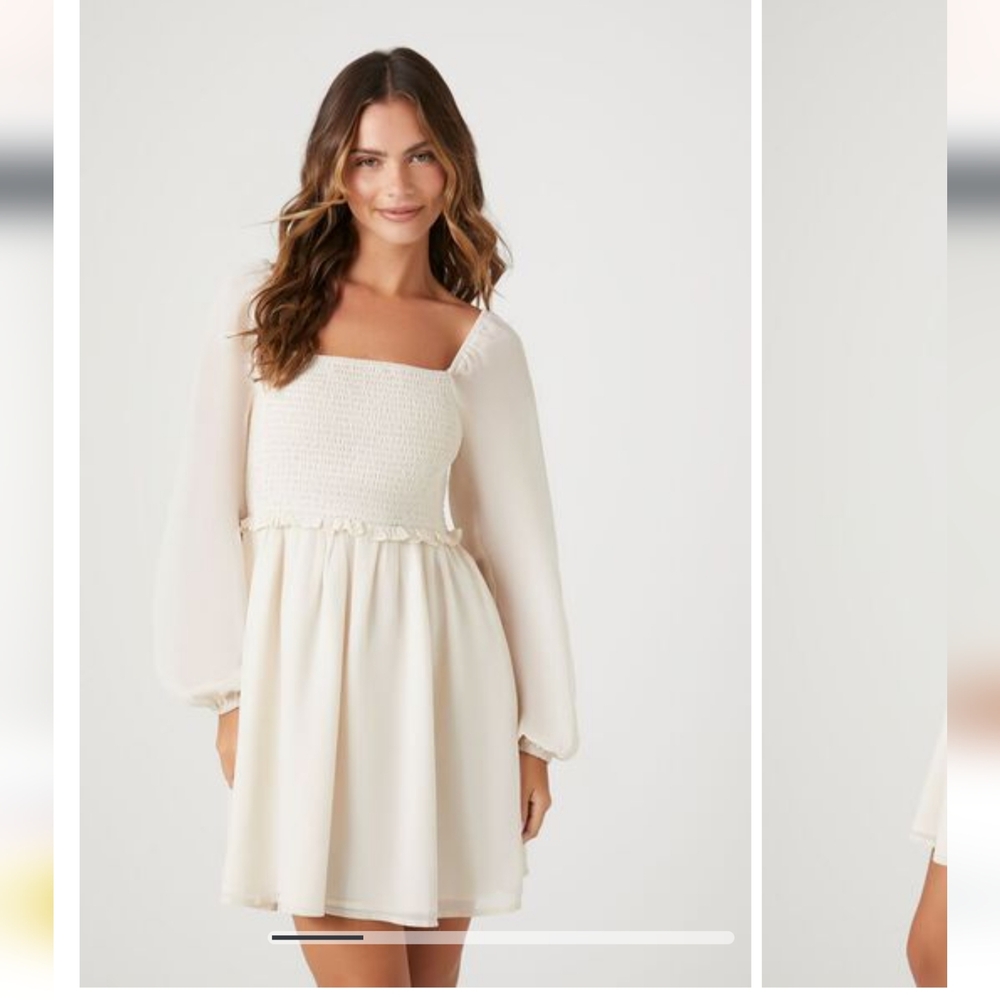 Like New! Chiffon Smocked Peasant Sleeve Mini Dress Flowy Summer Longsleeve F21